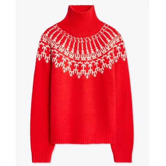 Tory Burch Red Mountain Fair Isle Merino Wool Turtleneck Sweater Sz XS SOLD OUT - Picture 2 of 11
